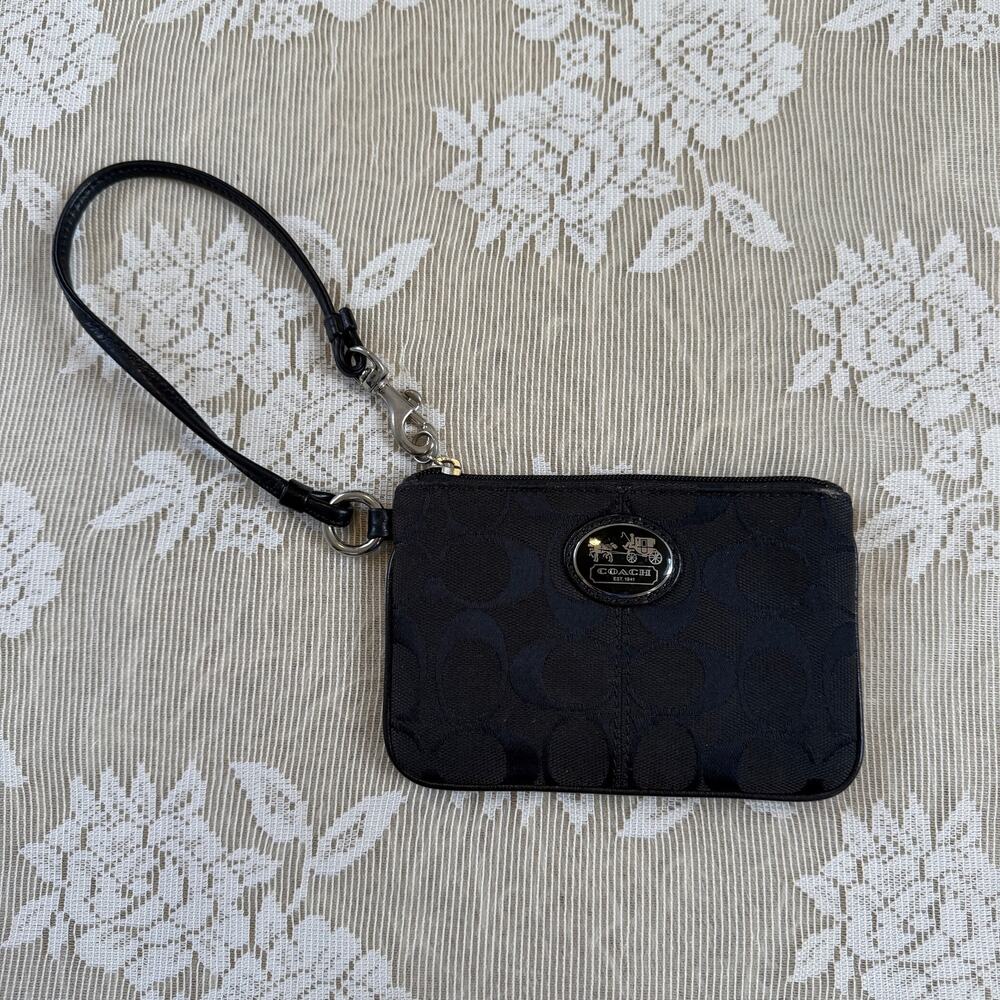 Coach Signature Black Wristlet Mini Bag